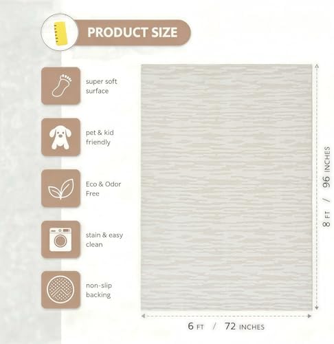 Textured High-Low Striped Area Rug Neutrel, Washable Cozy 6*8 feet