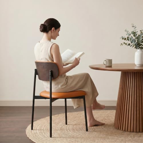 GrandNoor Brown Faux Leather Dining Chairs Set of 4, Armless Upholstered Kitc...