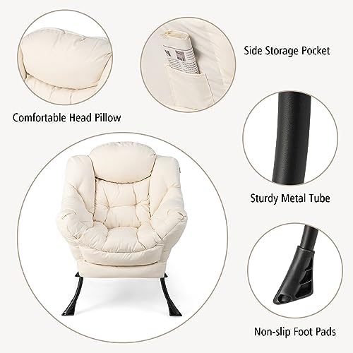 GIANTEX Lazy Chair with Ottoman, Accent Sofa Chair with Folding Footrest, Sid...