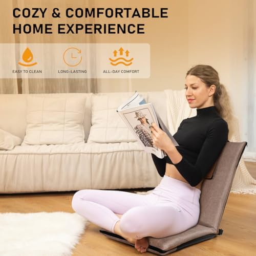 Adjustable Floor Chair with Back Support Foldable Meditation Seat, Coffee | 1...