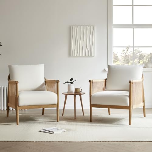 CHITA Braid Accent Chair with Wood Frame and Paper Cord Armrest, Cream