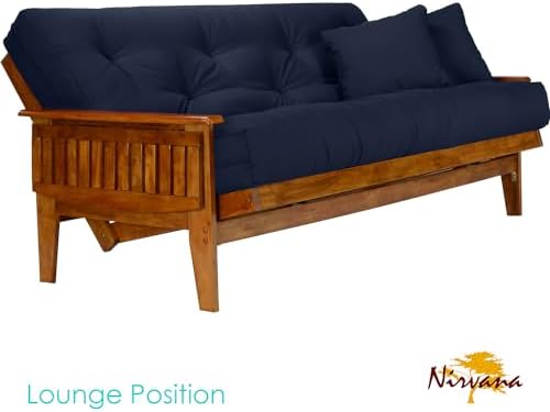 Eastridge Futon Set - Full Size, Frame, 8" Mattress, Twill Navy Blue Cover