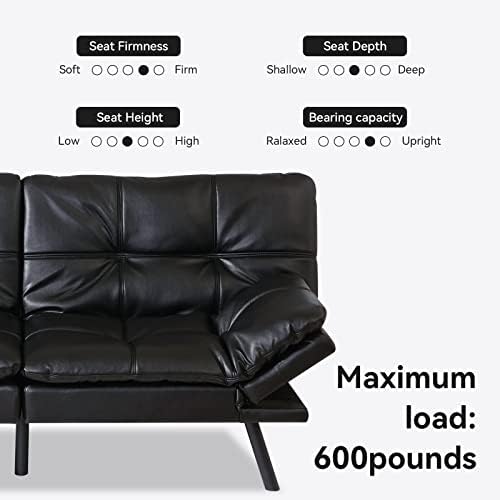 Opoiar Futon Sofa Bed Couch with Frame and Mattress,Black Faxu Memory Foam Le...