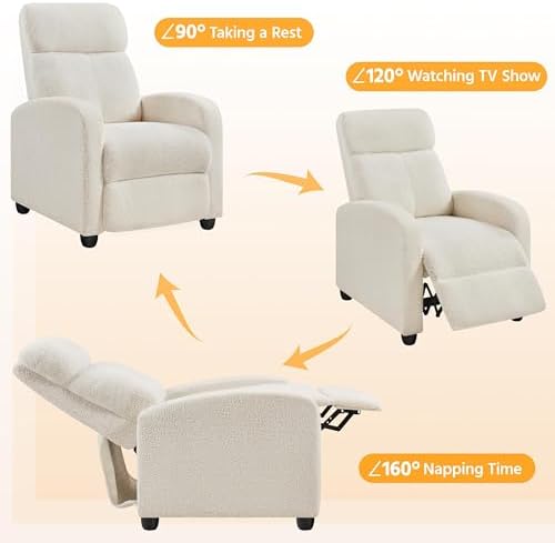 Topeakmart Boucle Recliner Chair Home Theater Seating with Footrest Ivory