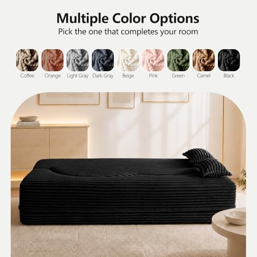 78" Futon Sofa Bed, Full Size Boneless Corduroy Couch Bed (Black)