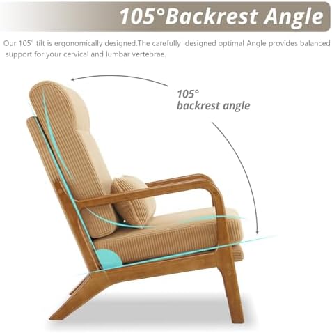Karl home Accent Chair High Back Mid-Century Modern, Khaki