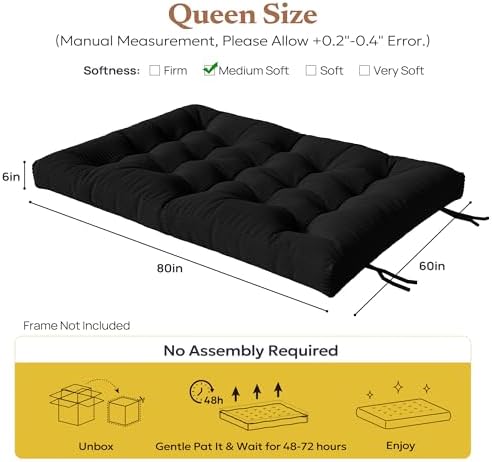Furnify 6" Futon Mattress Queen Size, Futons Sofa Couch Bed with Straps,...