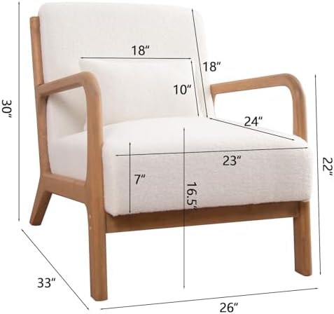 INZOY Mid Century Modern Accent Chair with Lamb Wool Fabric, Upholstered Livi...