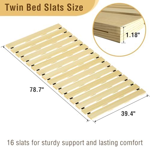 Japanese Tatami Mat Floor Bed, Knotless Solid Wood, Roll-Up Slatted, Bed Plat...
