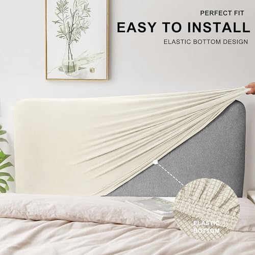 ANARACHON Stretch Bed Headboard Cover, Small Square Jacquard Bed Headboard Slipcover Soft Dustproof Protector Cover for Bedroom Decor(White, Queen:59")