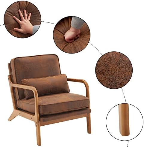 Bonnlo Microfiber Rustic Accent Chairs Set of 2, Upholstered Mid Century Mode...
