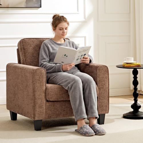 Chenille Accent Chair for Living Room, Mid Century Modern Reading Chair for B...