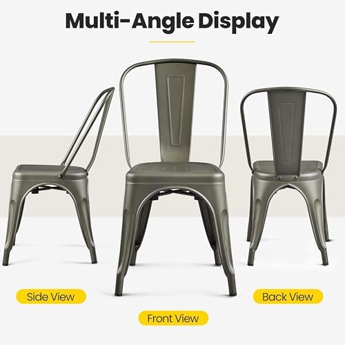 Yaheetech Metal Chairs Set of 4, Stackable Dining Chairs with Backs, Metal