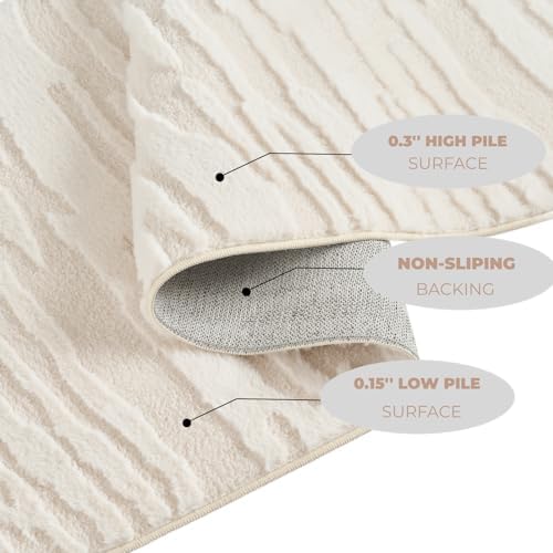 Textured High-Low Striped Area Rug Neutrel, Washable Cozy 6*8 feet