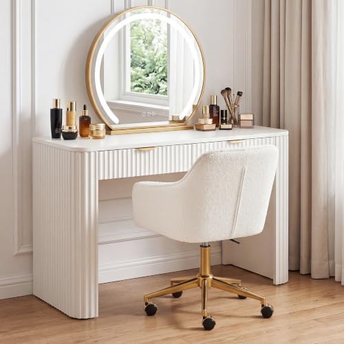Zesthouse Modern Desk Chair with Wheels, White Swivel Vanity Chair for Girl