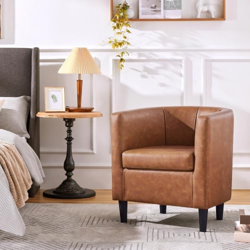 Yaheetech Barrel Accent Chair, Mid Century Armchair, Brown