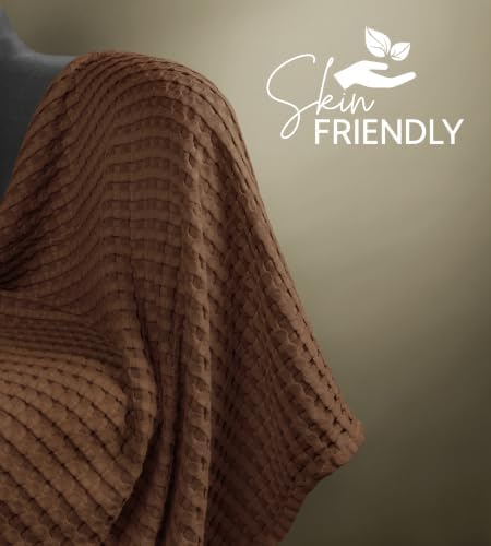 Utopia Bedding 100% Cotton Waffle Blanket Queen Size Brown, 90x90 Inch