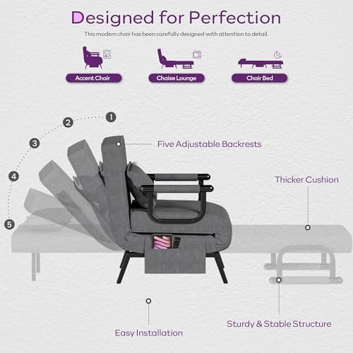 TYBOATLE Sleep Chair, Folding Sleeper Chairs for Adults (Dark Grey)