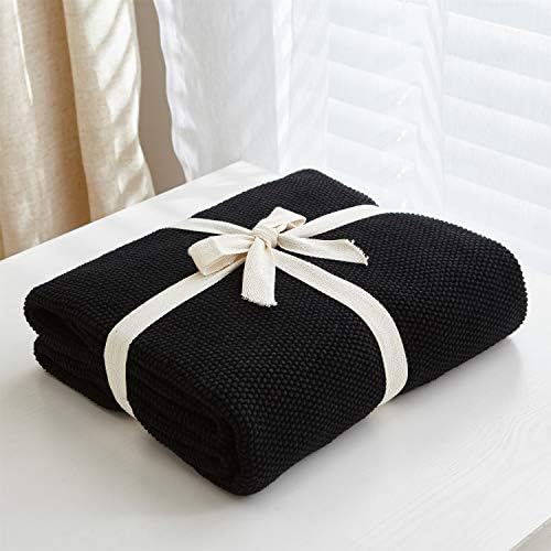 Longhui bedding Black Cotton Cable Knit Throw Blanket for Couch Sofa Chair Be...