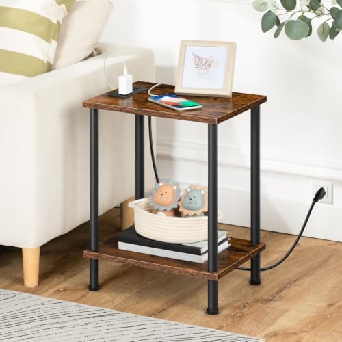 HOOBRO Side Table with Charging Station, Set of 2 End Tables with USB Port an...