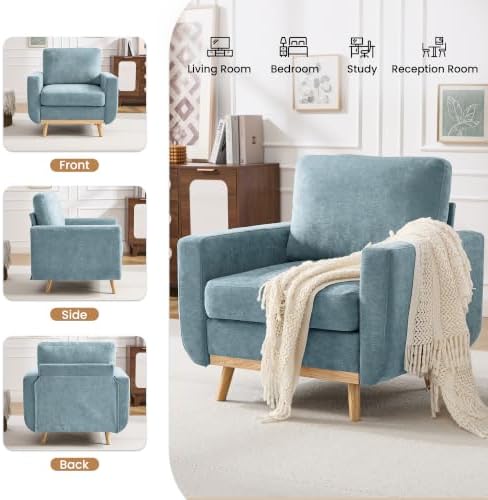 Accent Chair for Bedroom,Reading Chair with Deep Seat,Chenille Armchair with ...