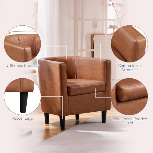 Yaheetech Barrel Accent Chair, Mid Century Armchair, Brown