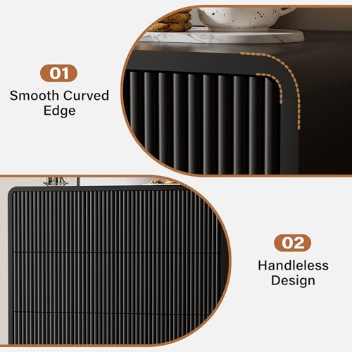 Furniway Black 5 Drawer Dresser for Bedroom, Curved Tall Dresser with Push-to...