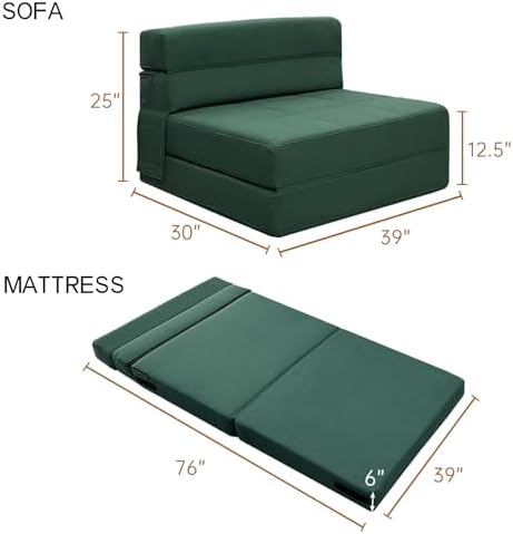 ANONER Memory Foam Fold Out Sofa Bed with Pillow Twin Size Futon Couch