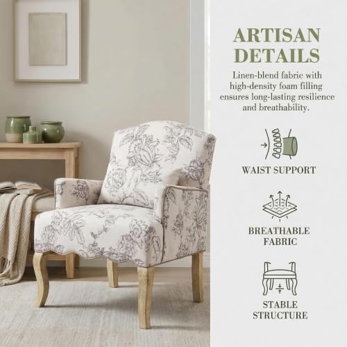 Floral Accent Chair Rustic Farmhouse Bedroom Chair Comfy Upholstered