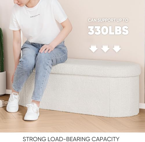 B FSOBEIIALEO Ottoman with Storage for Living Room, Sherpa Folding Storage Ot...
