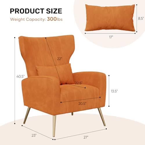 Nebuaegis Velvet Accent Chair Wingback for Living Room, High Back Arm Chair w...