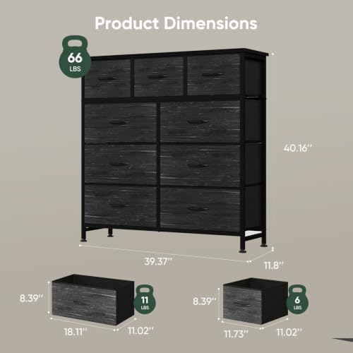 Fabric Dresser for Bedroom with 9 Drawers, Storage Tower
