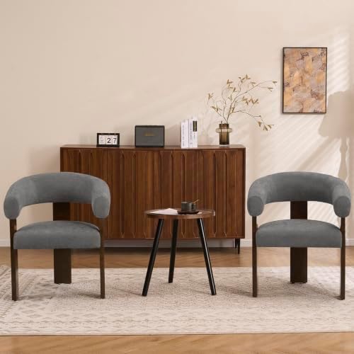 Accent Chairs Set of 2, Barrel Armchair, U-Shaped Backrest, Grey
