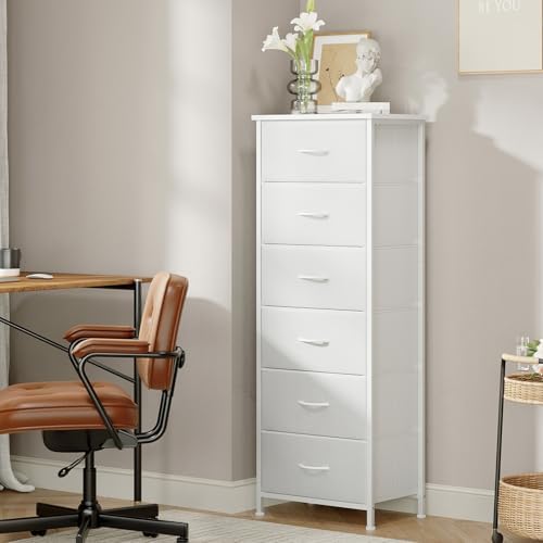 Somdot Tall Dresser for Bedroom, 6 Drawer Storage Cabinet, White
