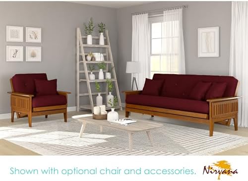 Eastridge Futon Set - Full Size, Frame, 8" Mattress, Twill Burgundy Cover