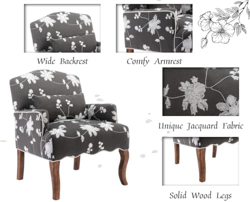 Shunzhi Floral Accent Chairs Farmhouse Upholstered Armchair Linen Reading Cha...