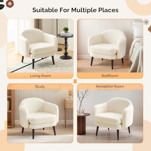 VINGLI 30.3" Wide Modern Barrel Accent Armchair with Track Armrest, Soli...