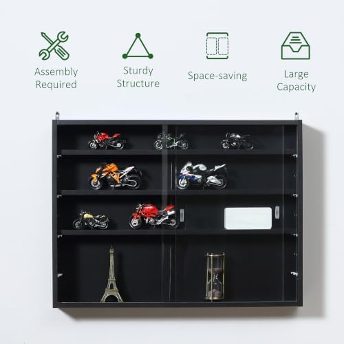 HOMCOM 5-Tier Wall Mounted Display Cabinet Glass Doors Black