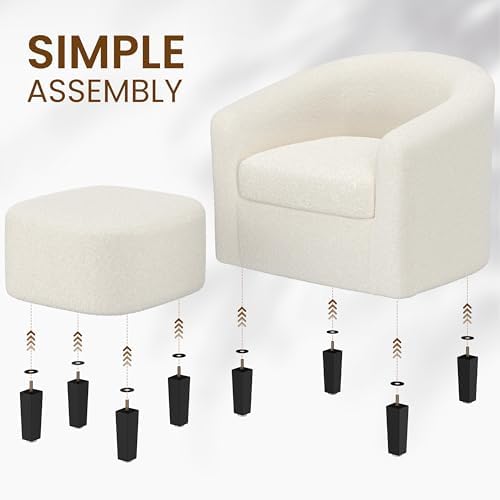 Yaheetech Accent Chairs with Ottoman, Boucle Fabric Barrel Chairs, Ivory