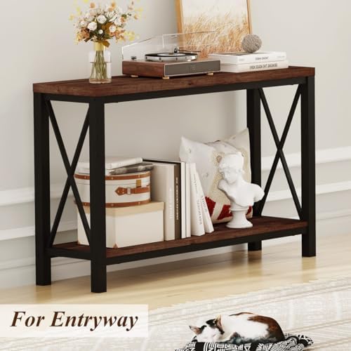 BON AUGURE 2 Tier Console Table for Entryway, Metal Wood Sofa Table Behind Co...