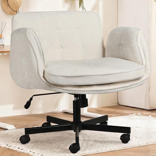 Criss Cross Chair with Wheels & Arms, Chenille Cross Legged Office Chair ...