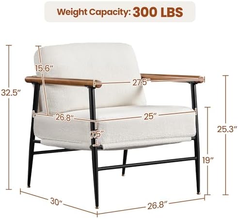 Yaheetech Accent Chair, Modern Living Room Chair, Ivory