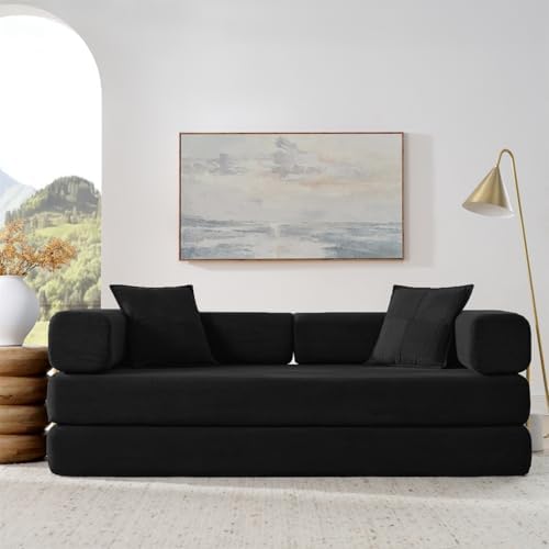 4-in-1 Folding Convertible Sofa Bed, 78 Inch Boneless Couch with Fixed-Shape ...