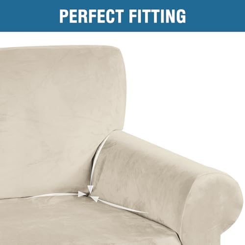 H.VERSAILTEX Stretch Velvet Armchair Cover Couch Covers 1 Cushion Chair Slipc...