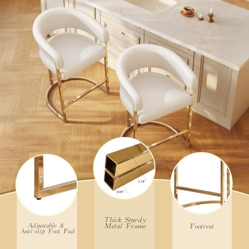 26" H Modern Counter Height Bar Stools,Accent Barstools with Arms,PU Lea...