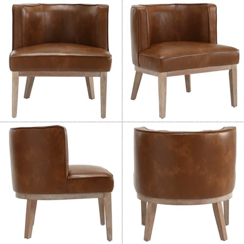 BESTANO Barrel Accent Chairs Set of 2, PU Leather Comfy Side Chairs, Brown