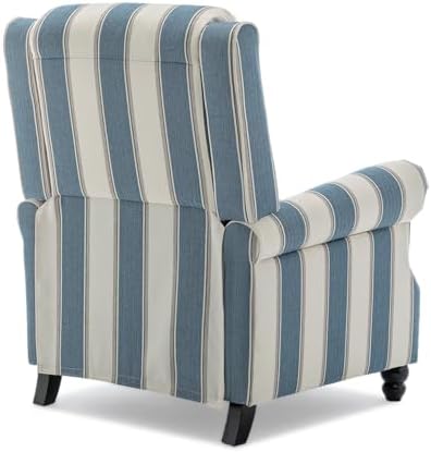 Pushback Recliner Chair, Fabric Wingback Recliner, Navy Stripe