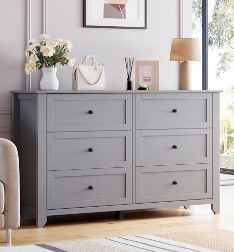 GarveeHome Grey 6 Drawer Dresser for Bedroom