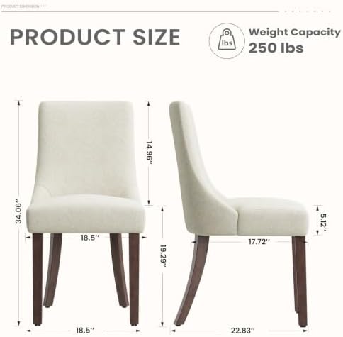 MALOL Wooden Dining Chairs Set of 2, Upholstered Kitchen & Dining Room Ch...