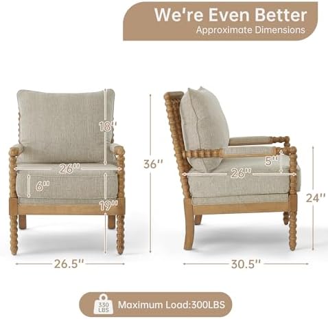 Morden Fort Spindle Accent Chair, Solid Wood Frame, Mid Century Modern Spindl...